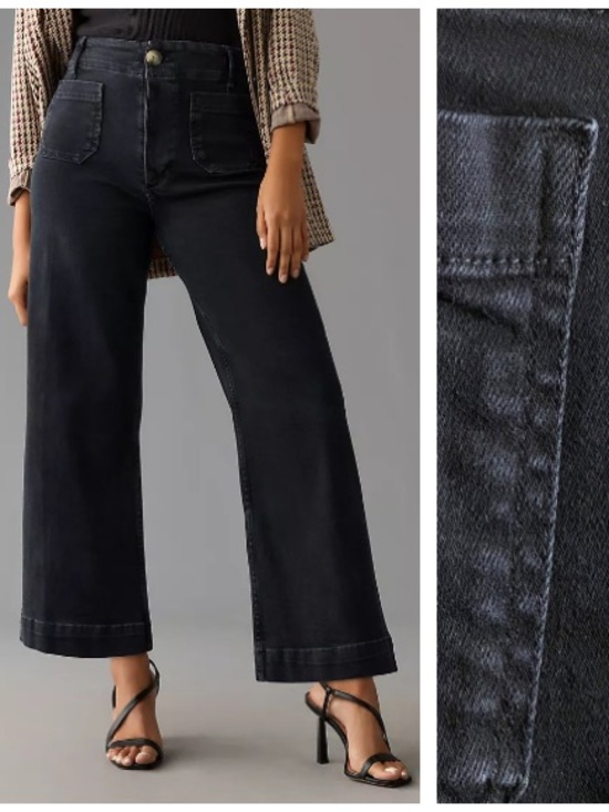 Anthropologie Denim - Anthropologie Maeve Colette Washed Black Denim Wide Leg Cropped Jeans 27